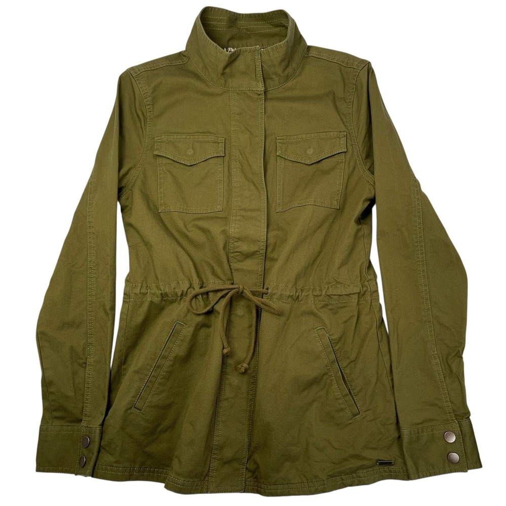 Pact Organic Cotton Woven Twill Field Jacket Safari Green Mock Neck Women's Sz S